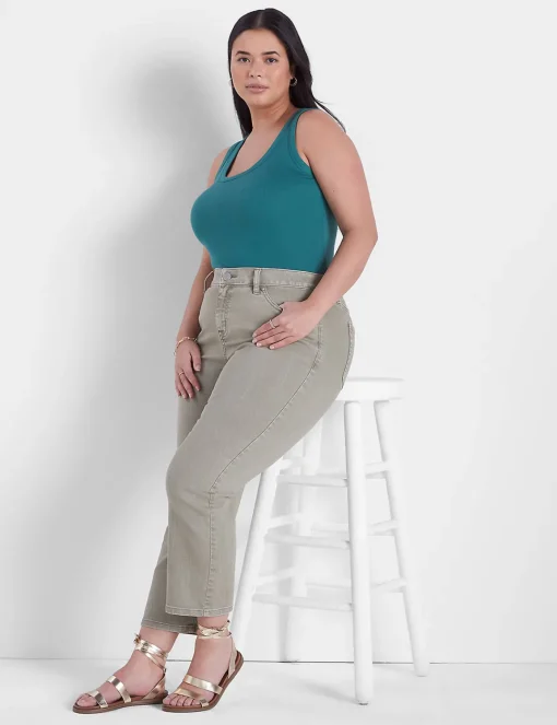 Knit Tops^Lane Bryant Fitted Scoop-Neck Rib Tank Antique Green