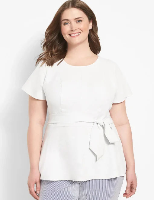 Lena^Lane Bryant Fitted Short-Sleeve Crew-Neck Lena Top Ivory Rose