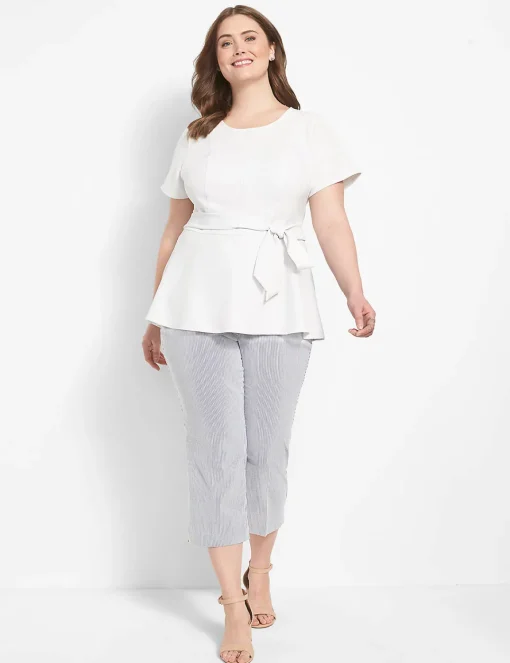 Lena^Lane Bryant Fitted Short-Sleeve Crew-Neck Lena Top Ivory Rose