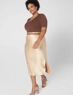 Knit Tops^Lane Bryant Fitted Short-Sleeve Scoop-Neck Bodysuit Potting Soil