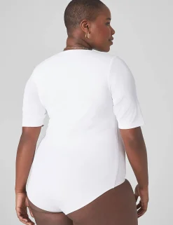 Knit Tops^Lane Bryant Fitted Short-Sleeve Scoop-Neck Bodysuit Ivory Rose