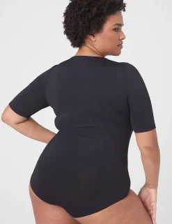 Knit Tops^Lane Bryant Fitted Short-Sleeve Scoop-Neck Bodysuit Black