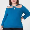 Sweaters^Lane Bryant Fitted 3/4-Sleeve Twist-Front Cutout Sweater Seaport
