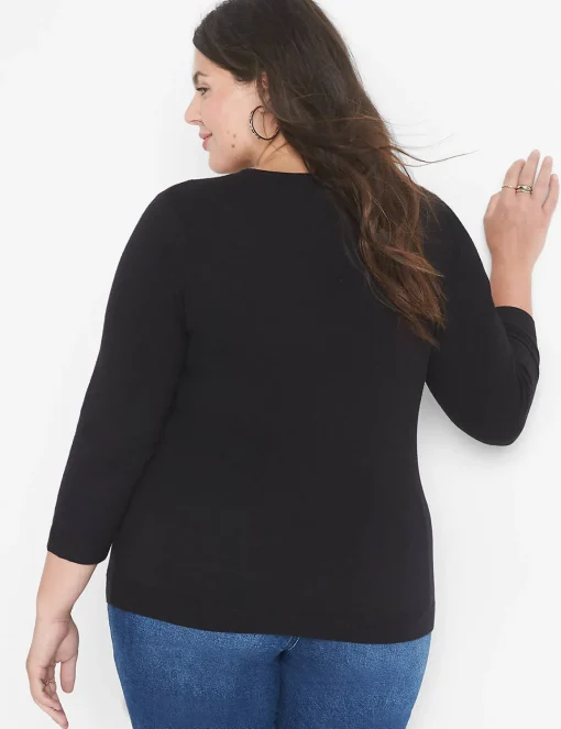Sweaters^Lane Bryant Fitted 3/4-Sleeve Twist-Front Cutout Sweater Black
