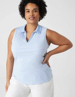 Knit Tops^Lane Bryant Fitted Sleeveless V-Neck Polo Blue Small Stripe