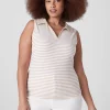 Knit Tops^Lane Bryant Fitted Sleeveless V-Neck Polo Beige Small Stripe