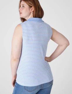 Knit Tops^Lane Bryant Fitted Sleeveless V-Neck Polo Blue Small Stripe