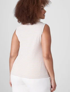 Knit Tops^Lane Bryant Fitted Sleeveless V-Neck Polo Beige Small Stripe