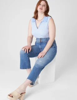 Knit Tops^Lane Bryant Fitted Sleeveless V-Neck Polo Blue Small Stripe