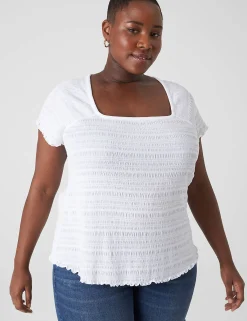 Knit Tops^Lane Bryant Fitted Square-Neck Tee White