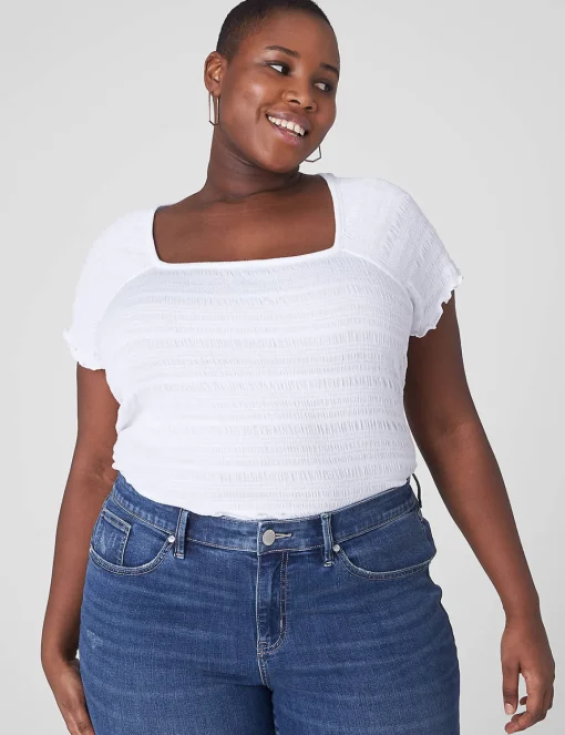 Knit Tops^Lane Bryant Fitted Square-Neck Tee White
