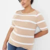 Sweaters^Lane Bryant Fitted Striped Boatneck Sweater Beige Stripe