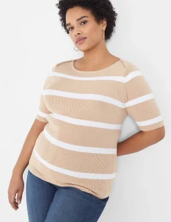 Sweaters^Lane Bryant Fitted Striped Boatneck Sweater Beige Stripe