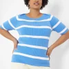 Sweaters^Lane Bryant Fitted Striped Boatneck Sweater Blue Stripe