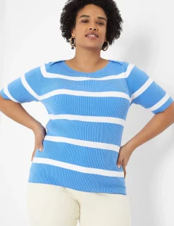 Sweaters^Lane Bryant Fitted Striped Boatneck Sweater Blue Stripe