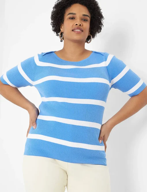 Sweaters^Lane Bryant Fitted Striped Boatneck Sweater Blue Stripe