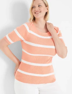 Sweaters^Lane Bryant Fitted Striped Boatneck Sweater Coral Stripe
