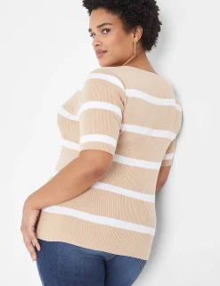 Sweaters^Lane Bryant Fitted Striped Boatneck Sweater Beige Stripe