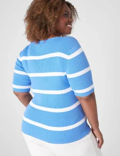 Sweaters^Lane Bryant Fitted Striped Boatneck Sweater Blue Stripe
