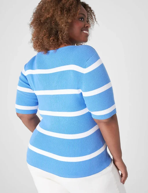 Sweaters^Lane Bryant Fitted Striped Boatneck Sweater Blue Stripe