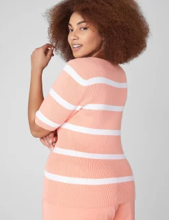 Sweaters^Lane Bryant Fitted Striped Boatneck Sweater Coral Stripe