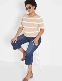 Sweaters^Lane Bryant Fitted Striped Boatneck Sweater Beige Stripe