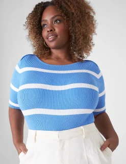 Sweaters^Lane Bryant Fitted Striped Boatneck Sweater Blue Stripe