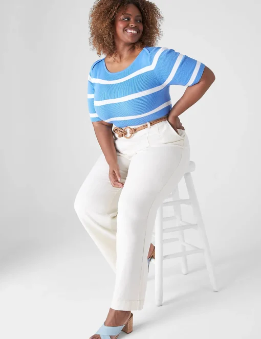 Sweaters^Lane Bryant Fitted Striped Boatneck Sweater Blue Stripe