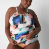 Swim Tops^Lane Bryant Fitted Tie-Neck No-Wire Swim Tankini Top Blue Summer