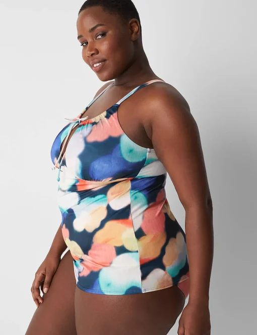 Swim Tops^Lane Bryant Fitted Tie-Neck No-Wire Swim Tankini Top Blue Summer