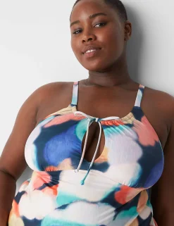 Swim Tops^Lane Bryant Fitted Tie-Neck No-Wire Swim Tankini Top Blue Summer