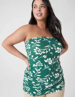 The Tee Shop^Lane Bryant Fitted Tube Top With Shelf Bra Green Cabo Flowers