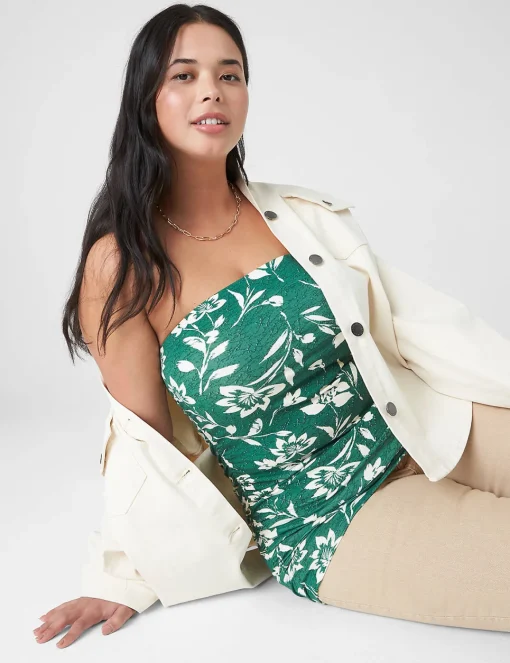 The Tee Shop^Lane Bryant Fitted Tube Top With Shelf Bra Green Cabo Flowers