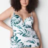 Swim Tops^Lane Bryant Fitted Underwire Swim Tankini White Palm Leaves