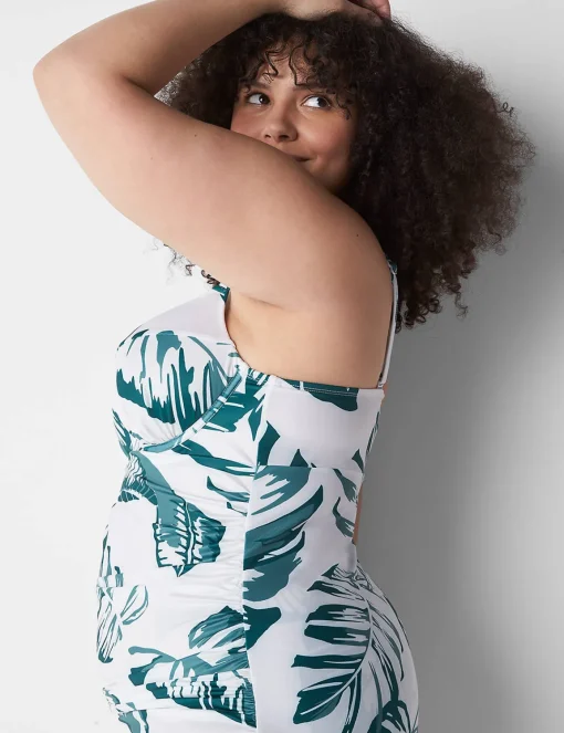 Swim Tops^Lane Bryant Fitted Underwire Swim Tankini White Palm Leaves