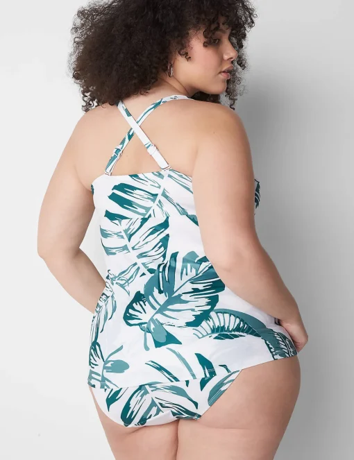 Swim Tops^Lane Bryant Fitted Underwire Swim Tankini White Palm Leaves