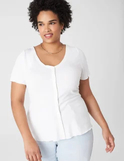 Knit Tops^Lane Bryant Fitted V-Neck Button-Front Tee Ivory Rose