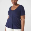 The Tee Shop^Lane Bryant Fitted V-Neck Button-Front Tee Maritime Blue