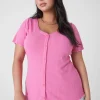 The Tee Shop^Lane Bryant Fitted V-Neck Button-Front Tee Fiji Flower
