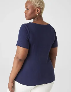The Tee Shop^Lane Bryant Fitted V-Neck Button-Front Tee Maritime Blue