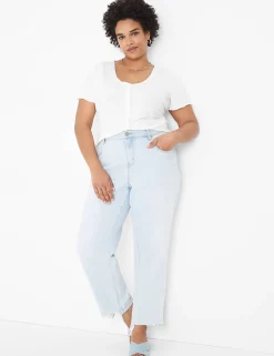 Knit Tops^Lane Bryant Fitted V-Neck Button-Front Tee Ivory Rose