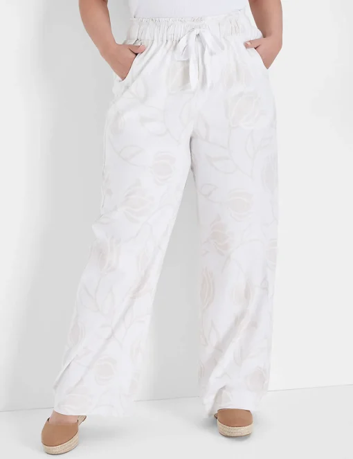 Wide Leg^Lane Bryant Floral Print Soft Wide Leg Pant White Floral