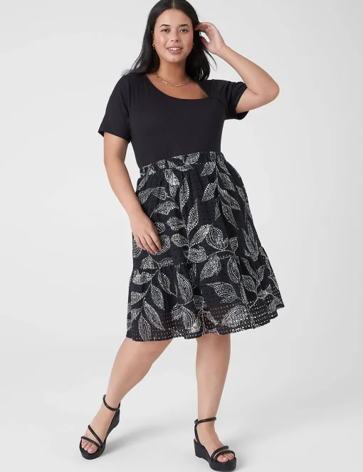 Skirts^Lane Bryant Flounce Eyelet Skirt Black Leaf