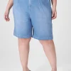 Crops, Capris And Shorts^Lane Bryant Fluid Denim Relaxed Bermuda Jean Short Light Denim