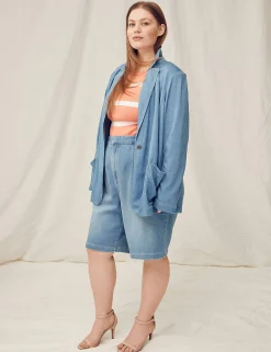 Crops, Capris And Shorts^Lane Bryant Fluid Denim Relaxed Bermuda Jean Short Light Denim