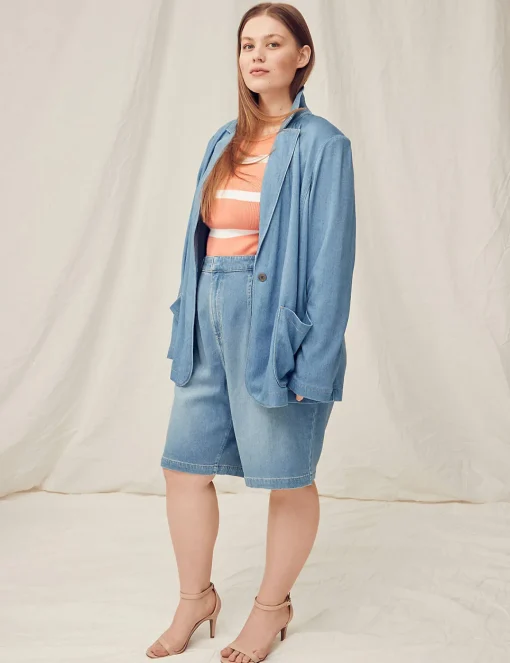 Crops, Capris And Shorts^Lane Bryant Fluid Denim Relaxed Bermuda Jean Short Light Denim