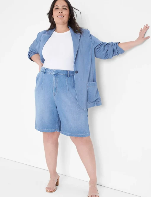 Crops, Capris And Shorts^Lane Bryant Fluid Denim Relaxed Bermuda Jean Short Light Denim