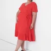 Fit & Flare^Lane Bryant Flutter-Sleeve Belted-Waist Fit & Flare Dress Pop Red