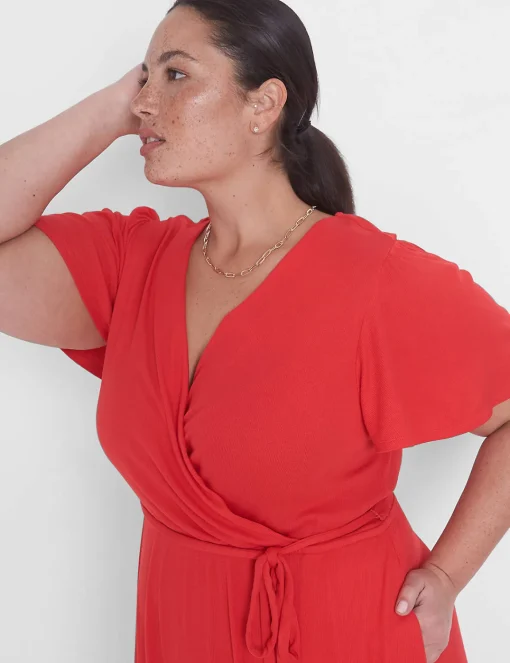 Fit & Flare^Lane Bryant Flutter-Sleeve Belted-Waist Fit & Flare Dress Pop Red