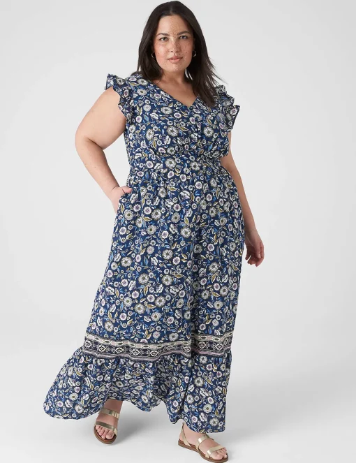Fit & Flare^Lane Bryant Flutter-Sleeve Button-Front Maxi Dress Erica Floral